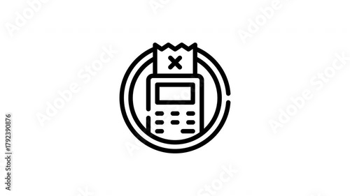 Black pos terminal icon suitable for financial and business designs. Circle outline symbol for digital transactions. Modern and sleek.
