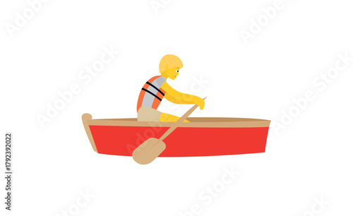 person rowboat boat kayak canoe kayaking canoeing water sports non-binary lake ocean sea red paddle safety vest emoji symbol sign icon vector illustration isolated flat