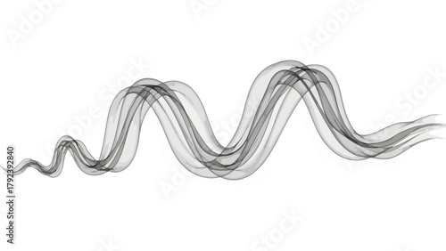 A wispy gray translucent ribbonlike form against a white background