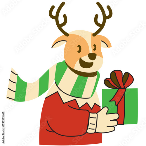 reindeer with gift box cartoon