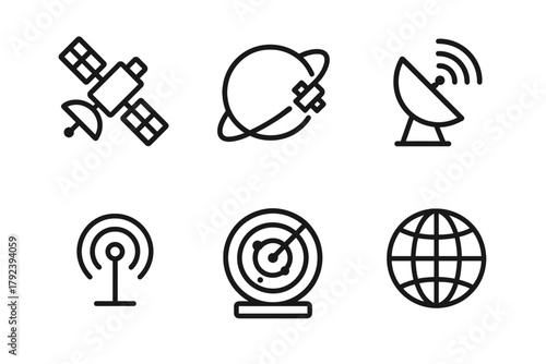 Set of satellite and communication icons in line style