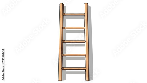 A wooden ladder stands upright against a white background casting a shadow