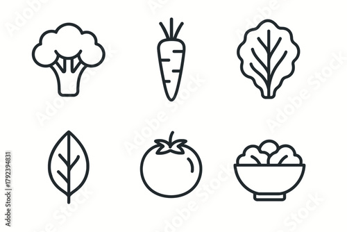 Simple line icons of vegetables and salads