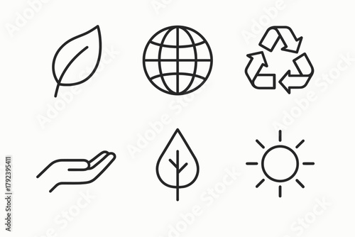 Eco-friendly icons: sustainability symbols for recycling and nature conservation