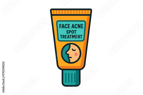 Acne spot treatment tube with face illustration on colorful packaging acne spot treatment cream