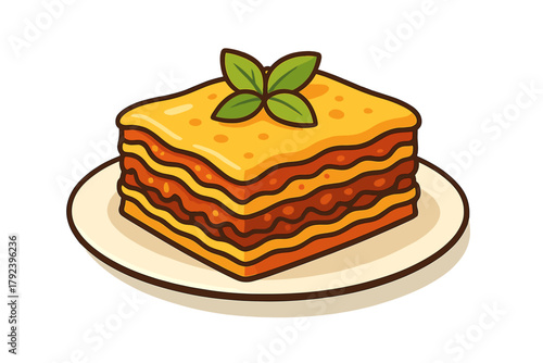 Delicious lasagna with basil leaf on a plate  