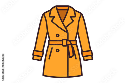 Orange trench coat with belt in minimalist line art style 