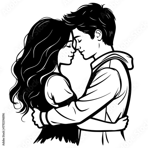 Young couple embracing and sharing an intimate moment in black and white  