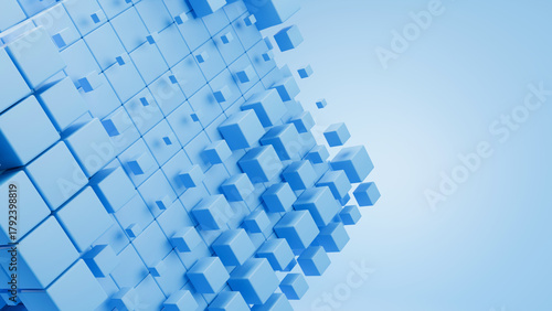 Abstract Blue 3D Cubes Grid: Ideal for representing organized data storage, blockchain technology, construction, or stable digital systems.