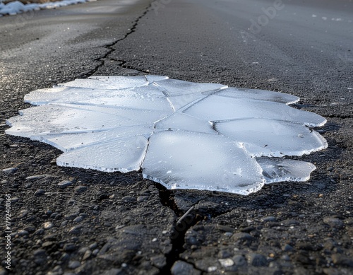 Frozen Water Patch on Asphalt