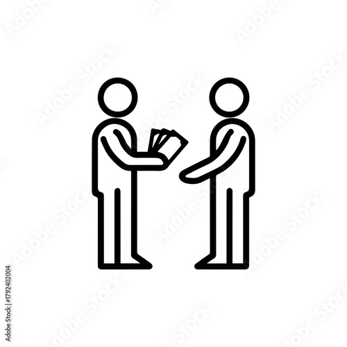 Payment and transaction line icon. Minimalist vector illustration of a bribe or financial deal. Corruption and money exchange symbol.