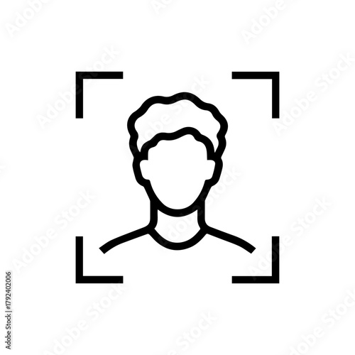 Face recognition line icon. User identification and biometric security symbol. Minimalist vector graphic for UI design