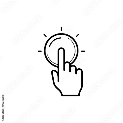 Hand clicking a button line icon. User interface press and tap symbol. Minimalist vector illustration for web and apps