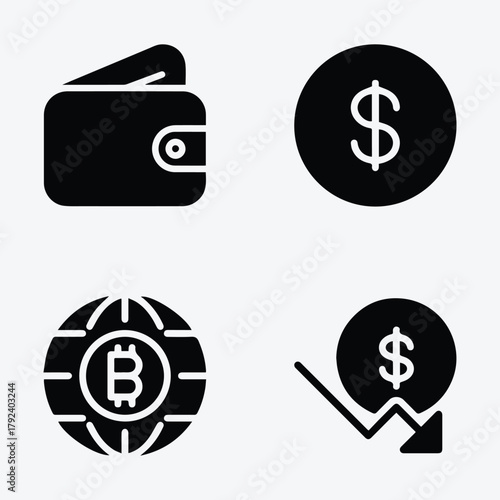 Money Icons Set. Dollar Wallet