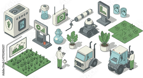Sustainable agriculture technology in isometric style farming innovations and ecofriendly practices