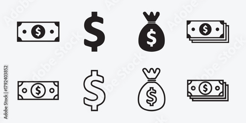 Money and dollar vector icon set