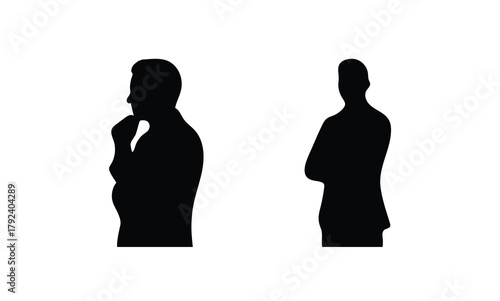Pensive man and confident man silhouettes on a white backdrop