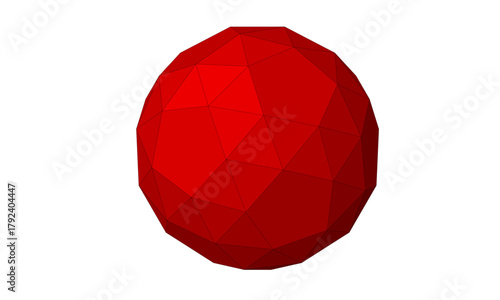 Red low-poly 3D sphere. Faceted geometric ball with bold angular shading and modern polygon design, ideal for digital art, branding, tech visuals, and abstract creative projects.