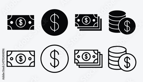 Finance icon set money sign