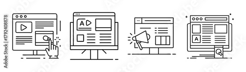 Digital marketing, online advertising, web engagement line icons