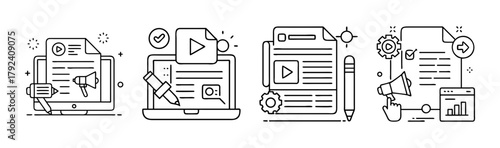 Web content marketing, video production, and social media icons