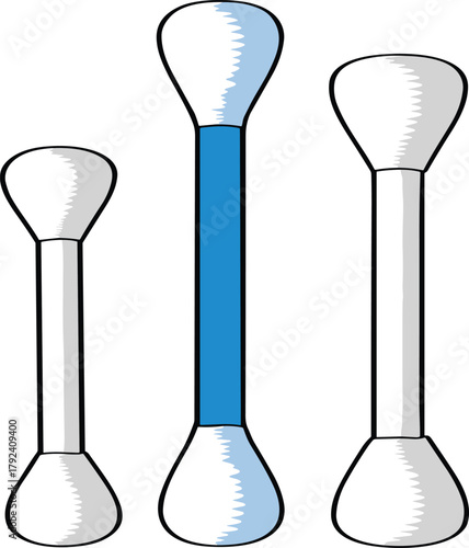 Cotton swabs illustration with blue and white sticks, hygiene tool vector, personal care accessory, medical cleaning item, grooming product design