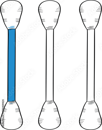 Cotton swabs illustration with blue and white sticks, hygiene tool vector, personal care accessory, medical cleaning item, grooming product design