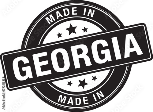 Made in Georgia Stamp - Black and White Seal with Stars and Text