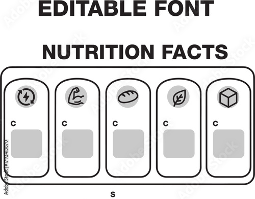 Nutrition Facts information label for cereal box package. Vector daily value ingredient information. Label of calories, fat Energy Vectors.


