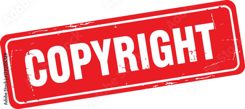 Red Rectangular Stamp with White Text "COPYRIGHT" - Isolated on White Background