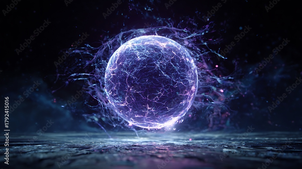Obraz premium Futuristic technology concept, a brilliant purple light source emanating from a perfect sphere