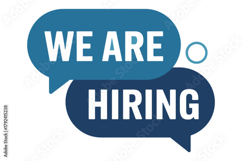 Two speech bubbles with text "WE ARE HIRING" displayed prominently, conveying a message of recruitment and job opportunities.
