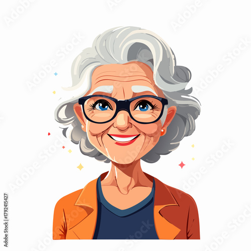 Großmutter mit grauen Haaren und Brille - Cartoon Comic Stil
