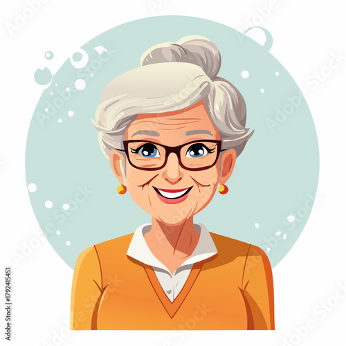 Großmutter mit grauen Haaren und Brille - Cartoon Comic Stil