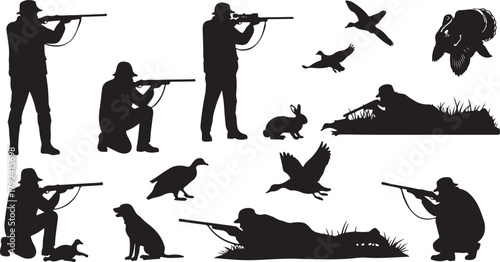 Silhouette Collection of Hunters and Wildlife in Various Poses