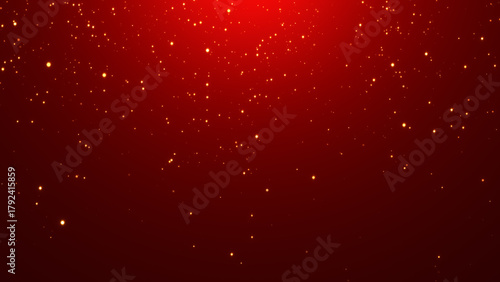 red christmas background with golden glitter shiny stars falling, winter holiday new year celebration social media background	