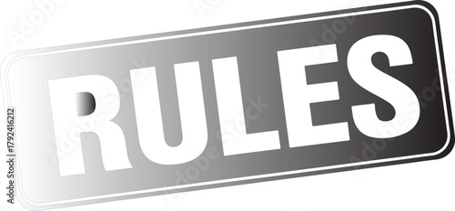 White "RULES" text on a gradient gray background with a rounded rectangle border