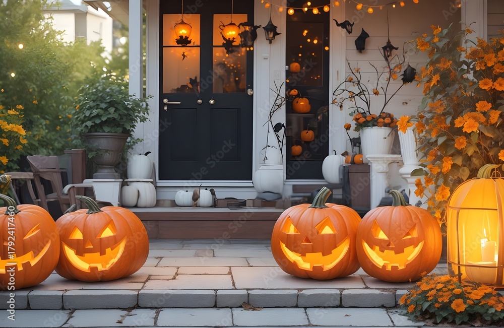 Obraz premium halloween pumpkin on a wooden fence