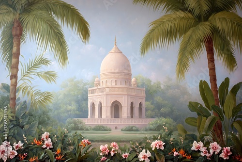 Serene and romantic scene, Beautiful classical pavilion in garden