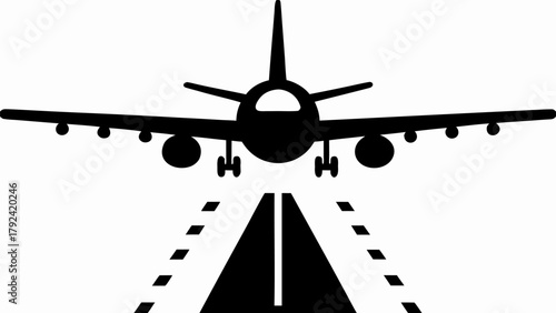 Jet airliner descends for landing on runway approach, symbolizing travel and aviation.