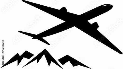 Stylish airplane soars above majestic mountain peaks for travel inspiration and adventure