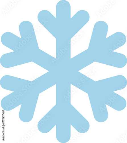 Light blue snowflake icon with geometric symmetry in a crisp flat style.