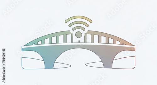 Bridge with wifi signal icon symbol of connection, communication, network, technology and infrastructure