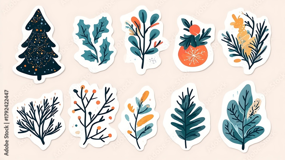Fototapeta premium Winter holiday stickers with colorful festive graphic design
