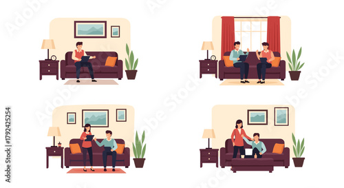 Engaging family moments, cozy living room scenes for lifestyle and togetherness projects