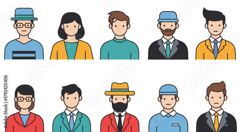 Diverse people icons showing various professions and styles, team concept originally vector