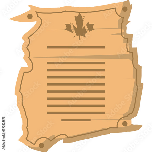 Old Parchment Scroll With Canadian Maple Leaf Symbol and Text Document Illustration