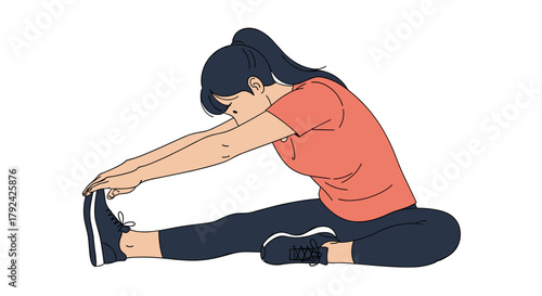 Stretching exercises for flexibility and health, woman reaching for toes in yoga pose