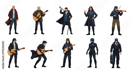 Diverse group of musicians and performers showcasing unique styles and instruments