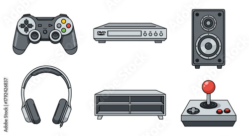 Retro pixel art tech icons for gaming, entertainment, and retro design projects today